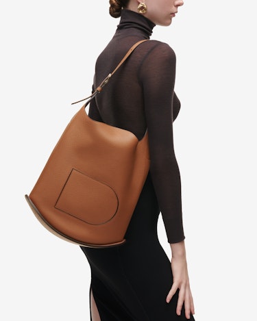 Women Leather Hobo Style Convertible Bucket Bag W-Top Handles