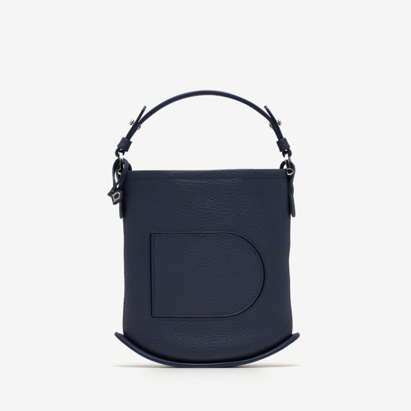Top Handles Bag for Women - Pin Mini Bucket in Taurillon Soft - Navy - Small Size - Maison Delvaux